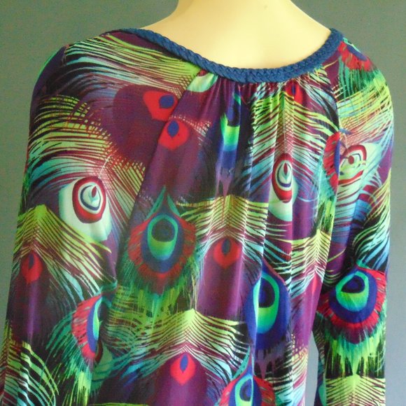 Custo Barcelona Peacock Pattern V-Neck Viscose Dress M - Picture 6 of 7